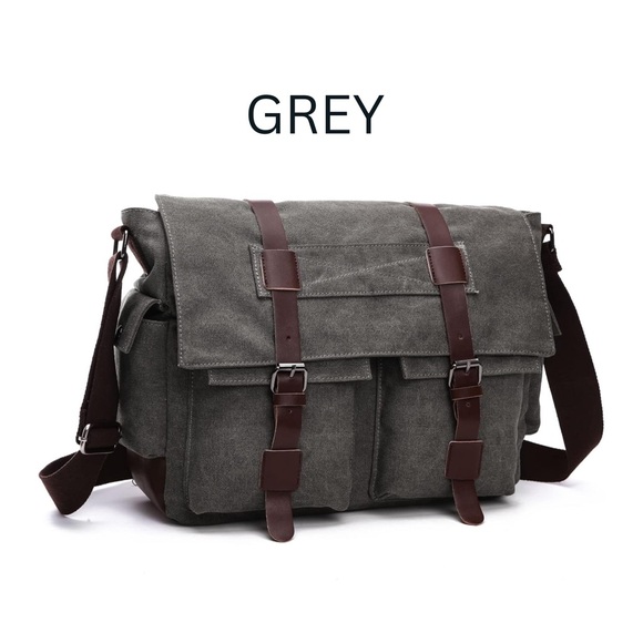 New Leather / Canvas Laptop Computer Bag Briefcase - Picture 3 of 12